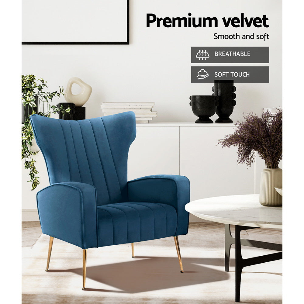 Artiss Armchair Navy Velvet Kate UPHO-C-ARM-8035-NA