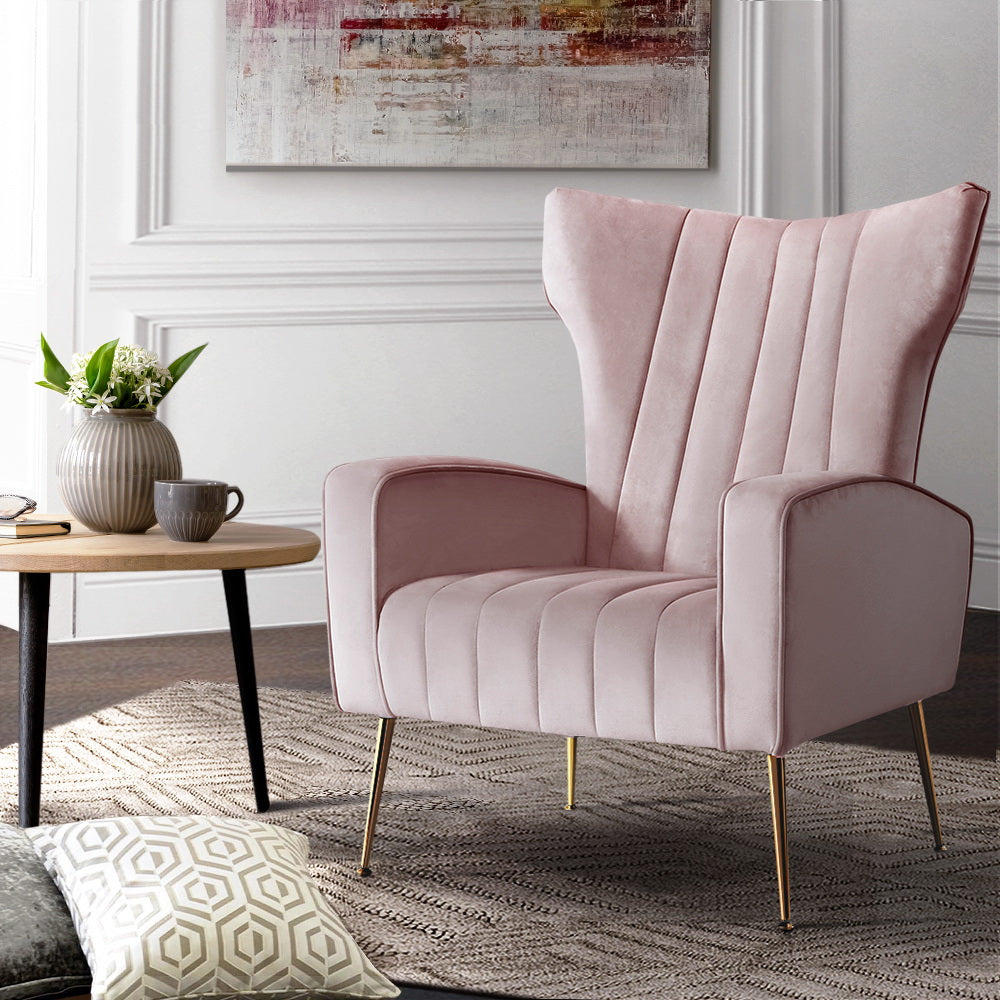 Artiss Armchair Pink Velvet Kate UPHO-C-ARM-8035-PK