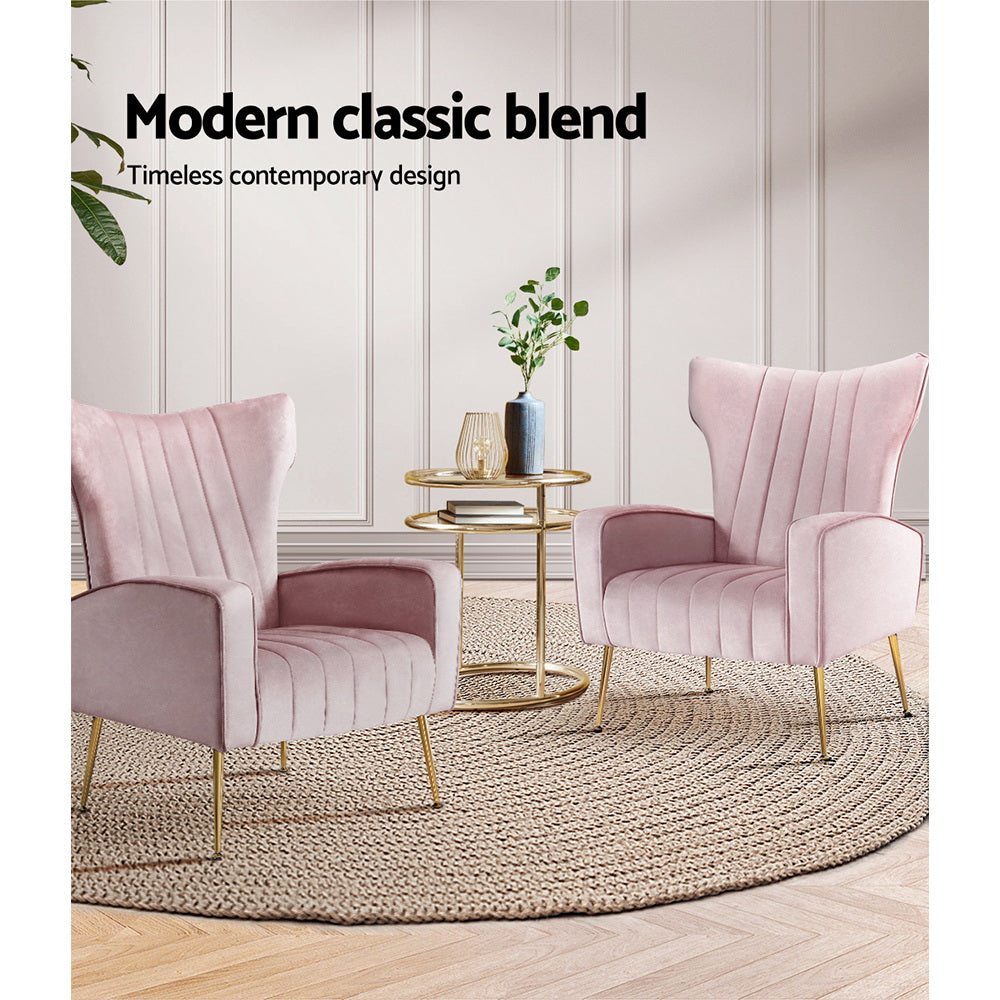 Artiss Armchair Pink Velvet Kate UPHO-C-ARM-8035-PK