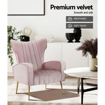 Artiss Armchair Pink Velvet Kate UPHO-C-ARM-8035-PK