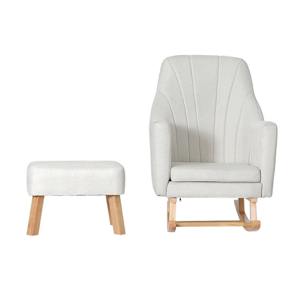 Artiss Rocking Chair Armchair Linen Fabric Beige Jonah UPHO-C-ARM-FS-01-BG-AB