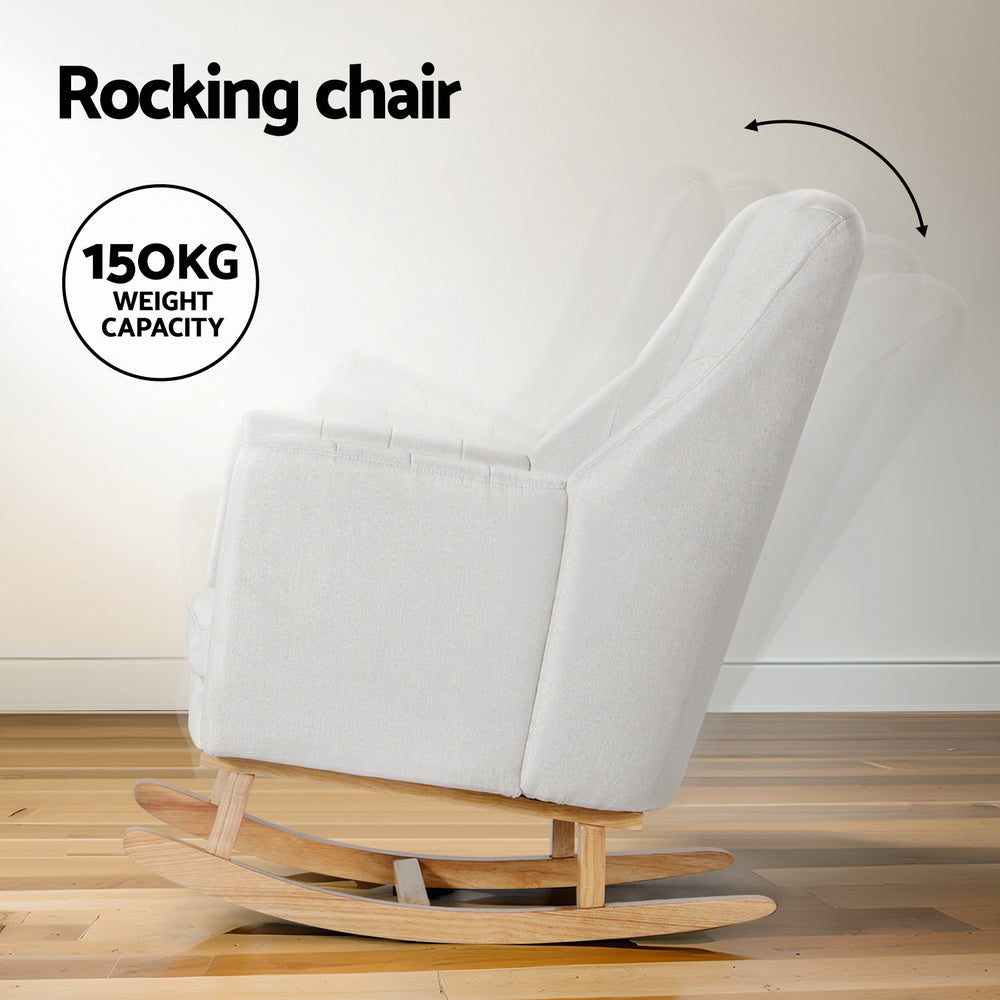 Artiss Rocking Chair Armchair Linen Fabric Beige Jonah UPHO-C-ARM-FS-01-BG-AB