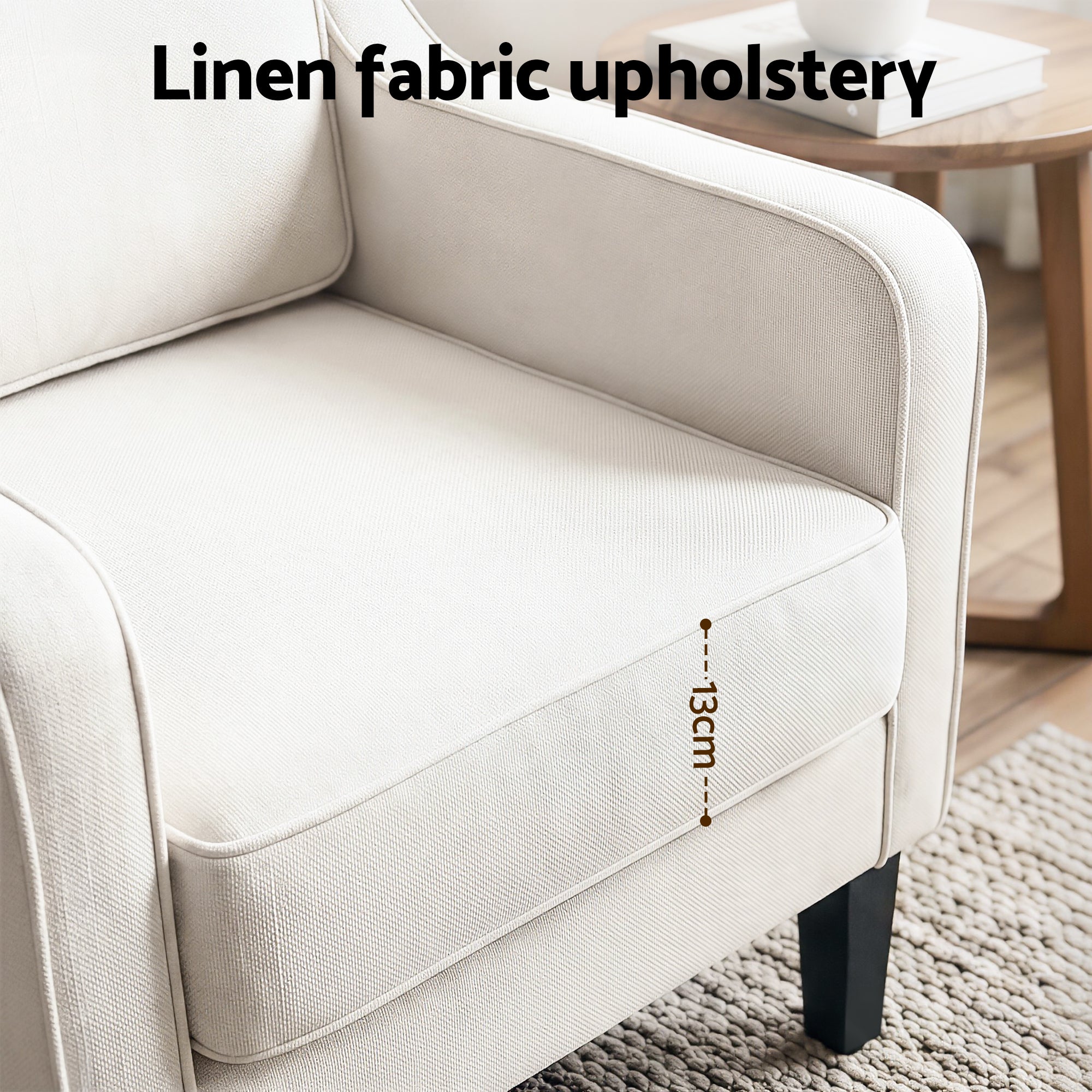 Artiss Armchair Lounge Accent Chair Linen Fabric Beige UPHO-C-ARM-LIN-BG