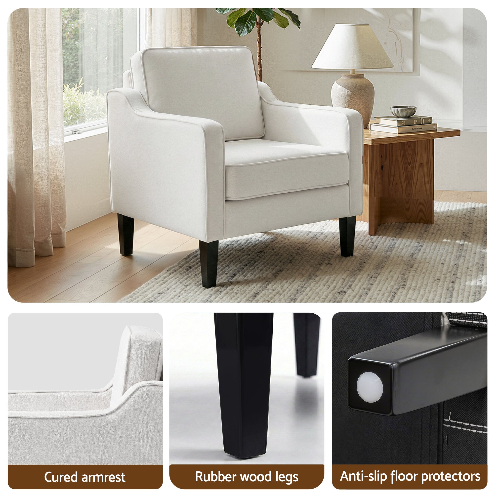 Artiss Armchair Lounge Accent Chair Linen Fabric Beige UPHO-C-ARM-LIN-BG