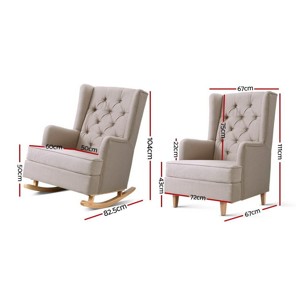Artiss Rocking Chair Armchair Linen Fabric Beige Gaia UPHO-C-AVAN-KD-BG-AB
