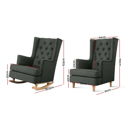 Artiss Rocking Chair Armchair Linen Fabric Charcoal Gaia UPHO-C-AVAN-KD-CH-AB