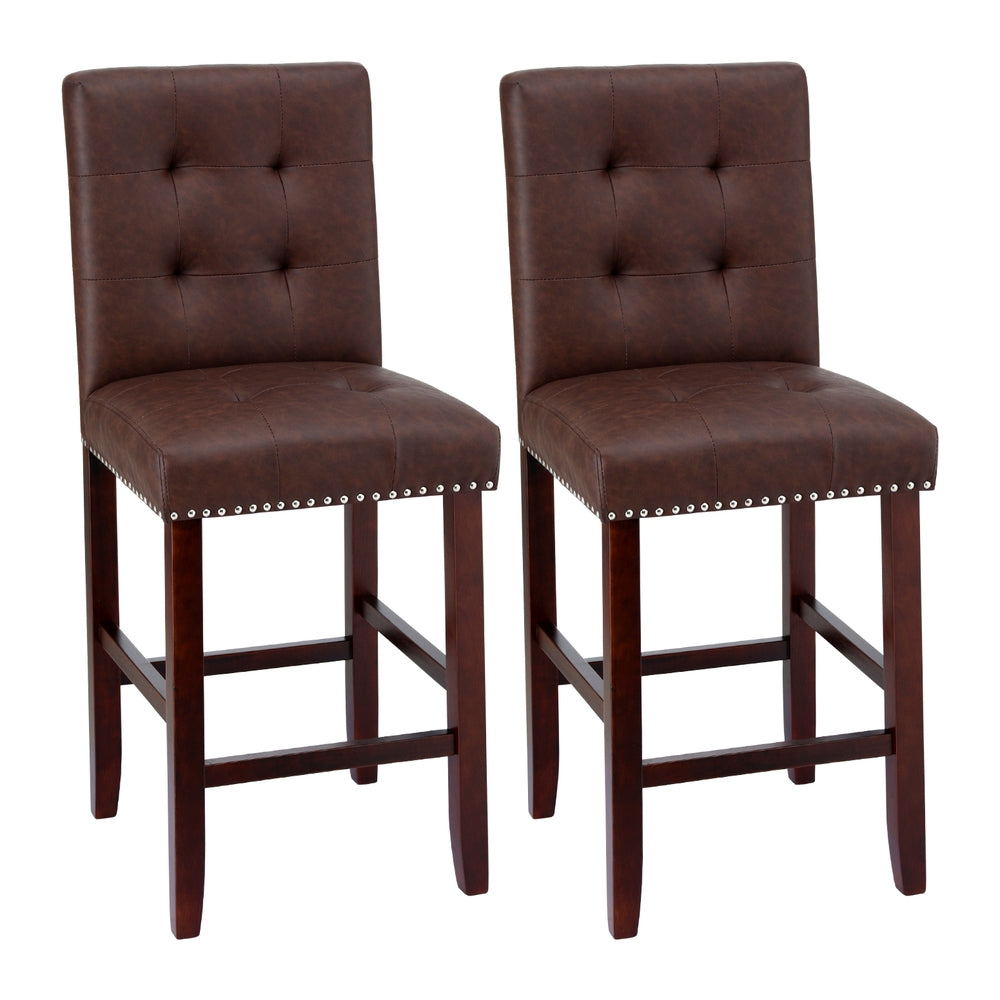 Artiss 2x Bar Stools Kitchen Dining Chairs Counter PU Leather Wooden Ada Brown UPHO-C-BAR-2501-BRX2