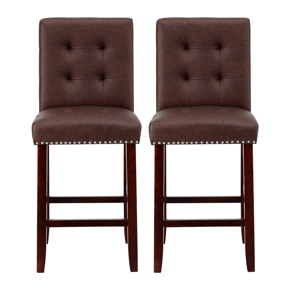 Artiss 2x Bar Stools Kitchen Dining Chairs Counter PU Leather Wooden Ada Brown UPHO-C-BAR-2501-BRX2