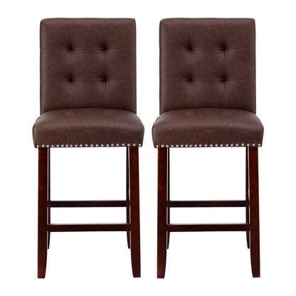 Artiss 2x Bar Stools Kitchen Dining Chairs Counter PU Leather Wooden Ada Brown UPHO-C-BAR-2501-BRX2