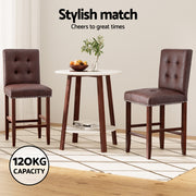 Artiss 2x Bar Stools Kitchen Dining Chairs Counter PU Leather Wooden Ada Brown UPHO-C-BAR-2501-BRX2