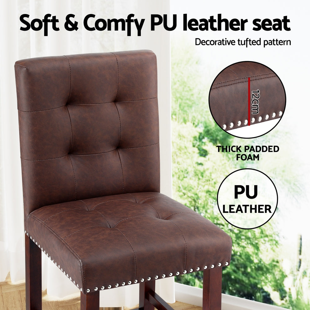 Artiss 2x Bar Stools Kitchen Dining Chairs Counter PU Leather Wooden Ada Brown UPHO-C-BAR-2501-BRX2