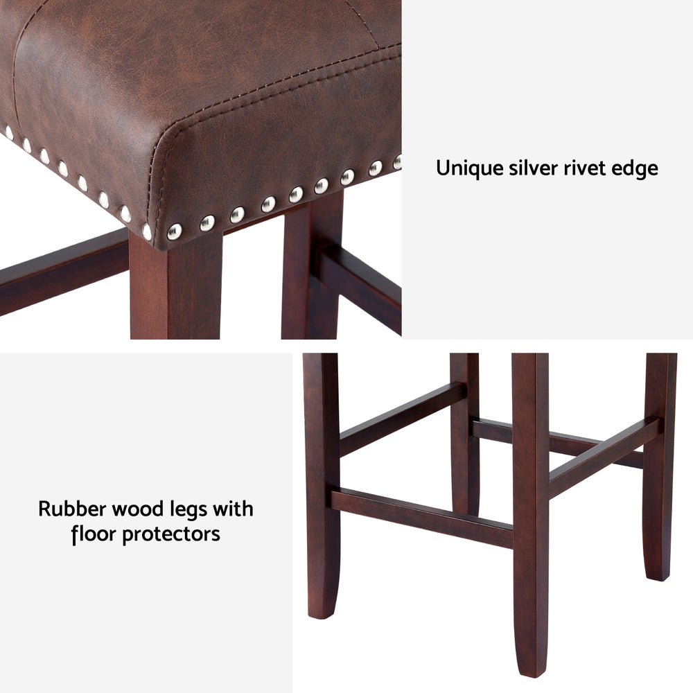 Artiss 2x Bar Stools Kitchen Dining Chairs Counter PU Leather Wooden Ada Brown UPHO-C-BAR-2501-BRX2