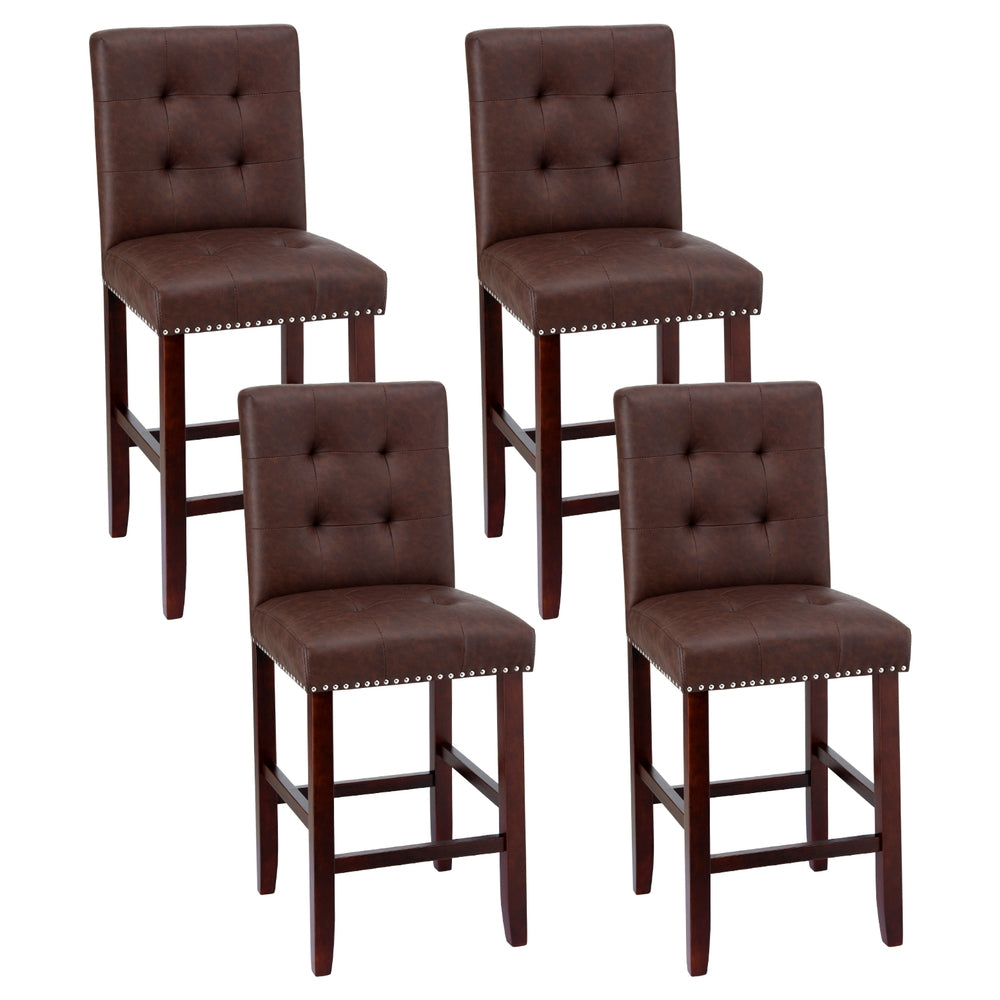 Artiss 4x Bar Stools Kitchen Dining Chairs Counter PU Leather Wooden Ada Brown UPHO-C-BAR-2501-BRX4