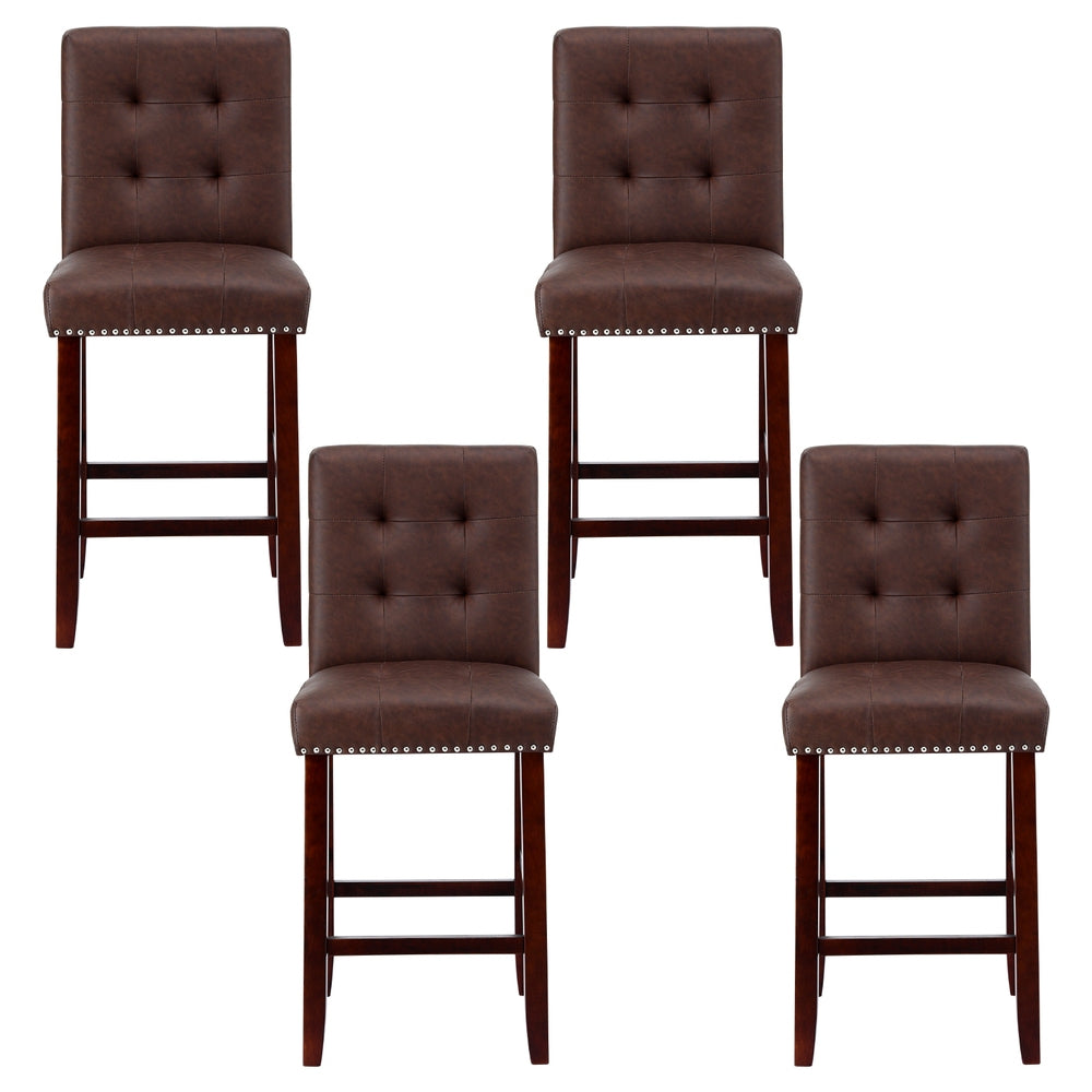 Artiss 4x Bar Stools Kitchen Dining Chairs Counter PU Leather Wooden Ada Brown UPHO-C-BAR-2501-BRX4
