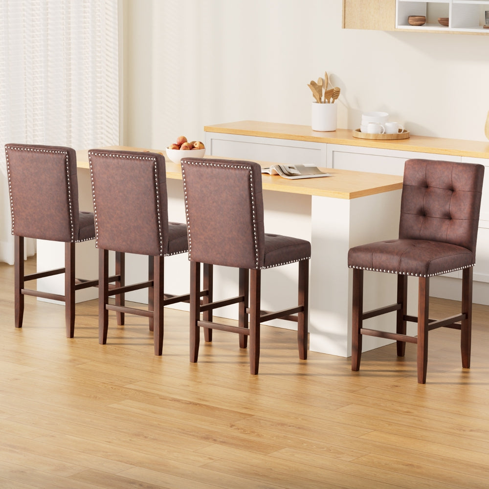 Artiss 4x Bar Stools Kitchen Dining Chairs Counter PU Leather Wooden Ada Brown UPHO-C-BAR-2501-BRX4