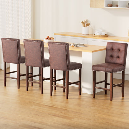 Artiss 4x Bar Stools Kitchen Dining Chairs Counter PU Leather Wooden Ada Brown UPHO-C-BAR-2501-BRX4