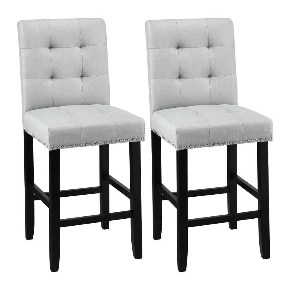 Artiss 2x Bar Stools Kitchen Dining Chairs Counter Fabric Stool Wooden Ada Grey UPHO-C-BAR-2501-GYX2