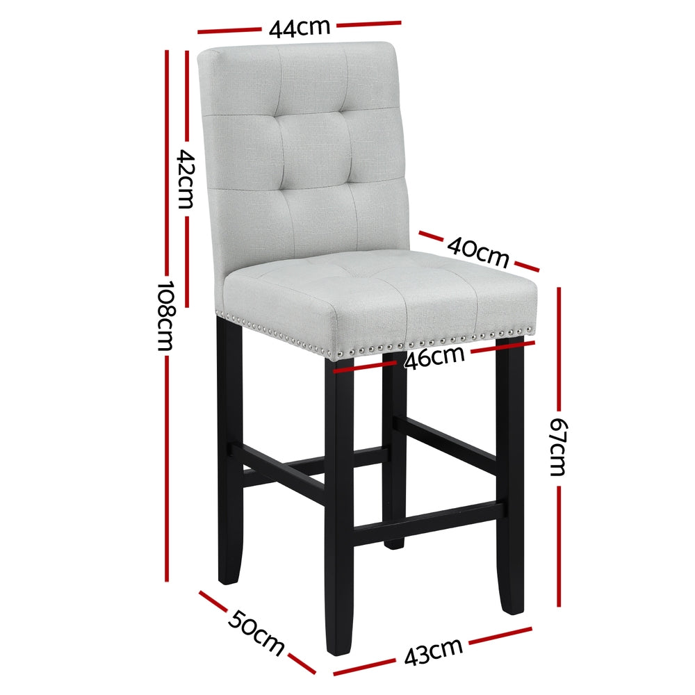 Artiss 2x Bar Stools Kitchen Dining Chairs Counter Fabric Stool Wooden Ada Grey UPHO-C-BAR-2501-GYX2