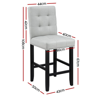 Artiss 2x Bar Stools Kitchen Dining Chairs Counter Fabric Stool Wooden Ada Grey UPHO-C-BAR-2501-GYX2