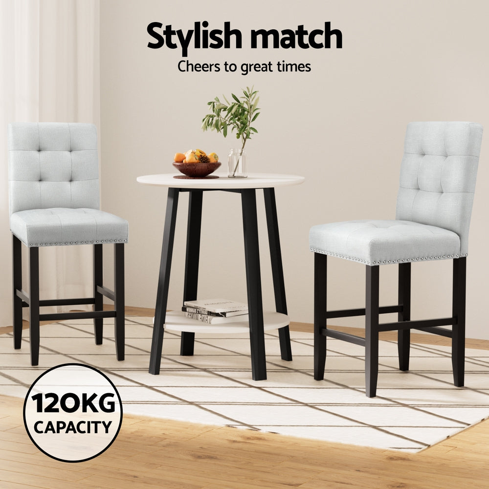 Artiss 2x Bar Stools Kitchen Dining Chairs Counter Fabric Stool Wooden Ada Grey UPHO-C-BAR-2501-GYX2