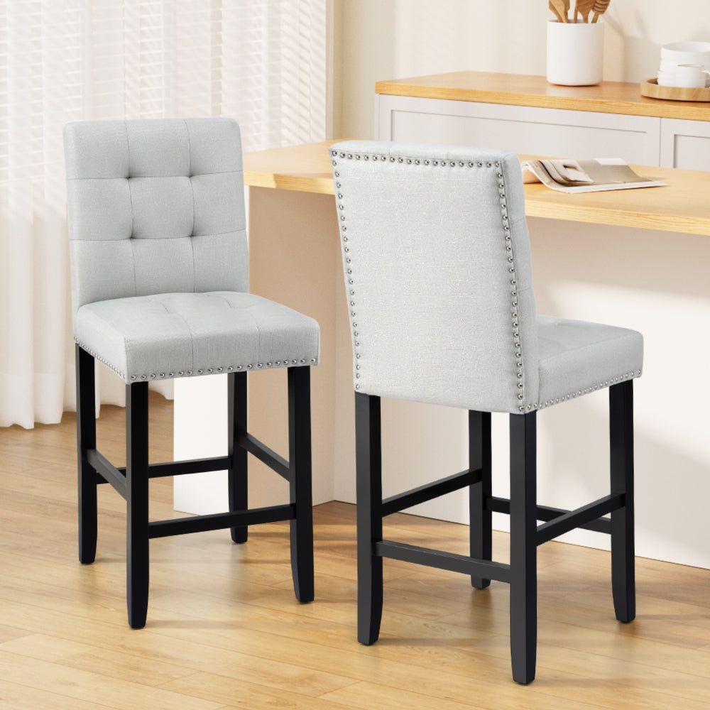 Artiss 2x Bar Stools Kitchen Dining Chairs Counter Fabric Stool Wooden Ada Grey UPHO-C-BAR-2501-GYX2
