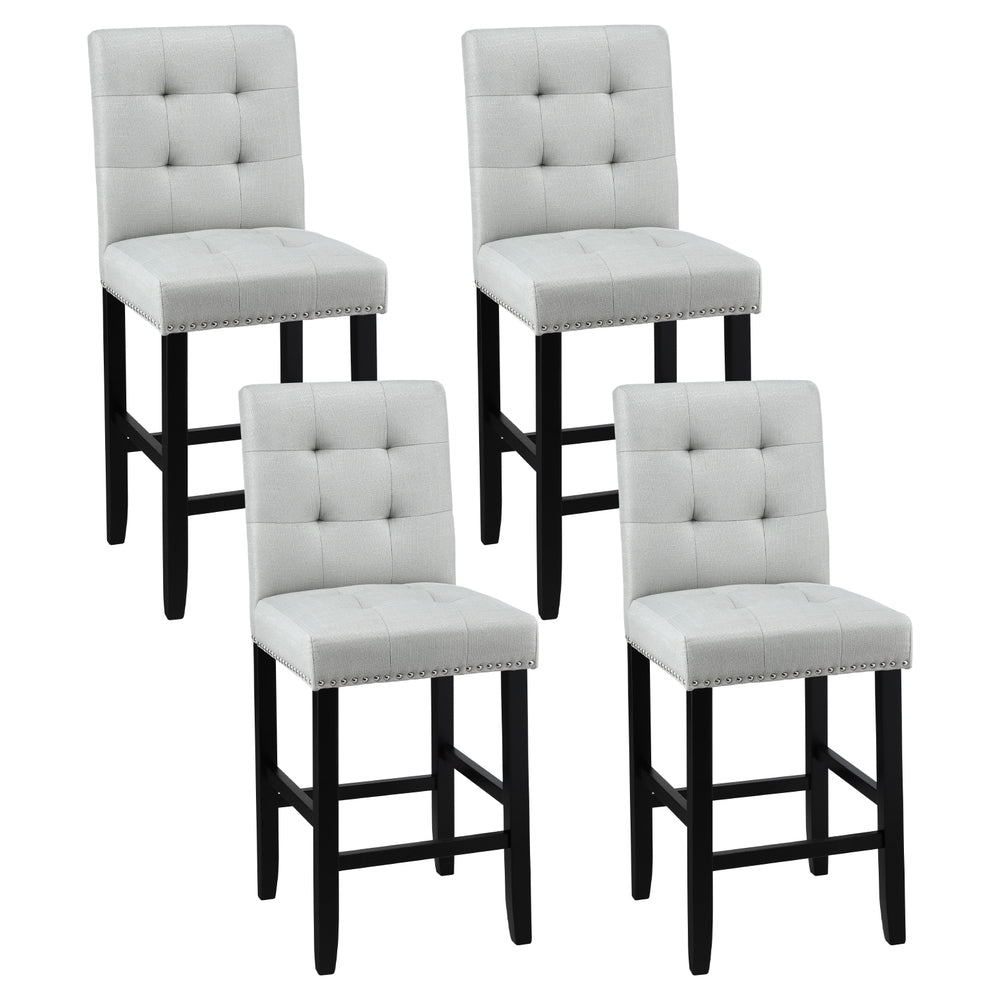 Artiss 4x Bar Stools Kitchen Dining Chairs Counter Fabric Stool Wooden Ada Grey UPHO-C-BAR-2501-GYX4