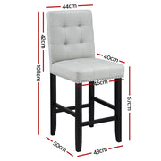Artiss 4x Bar Stools Kitchen Dining Chairs Counter Fabric Stool Wooden Ada Grey UPHO-C-BAR-2501-GYX4