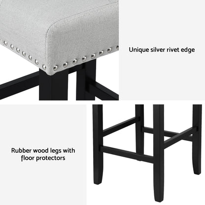 Artiss 4x Bar Stools Kitchen Dining Chairs Counter Fabric Stool Wooden Ada Grey UPHO-C-BAR-2501-GYX4
