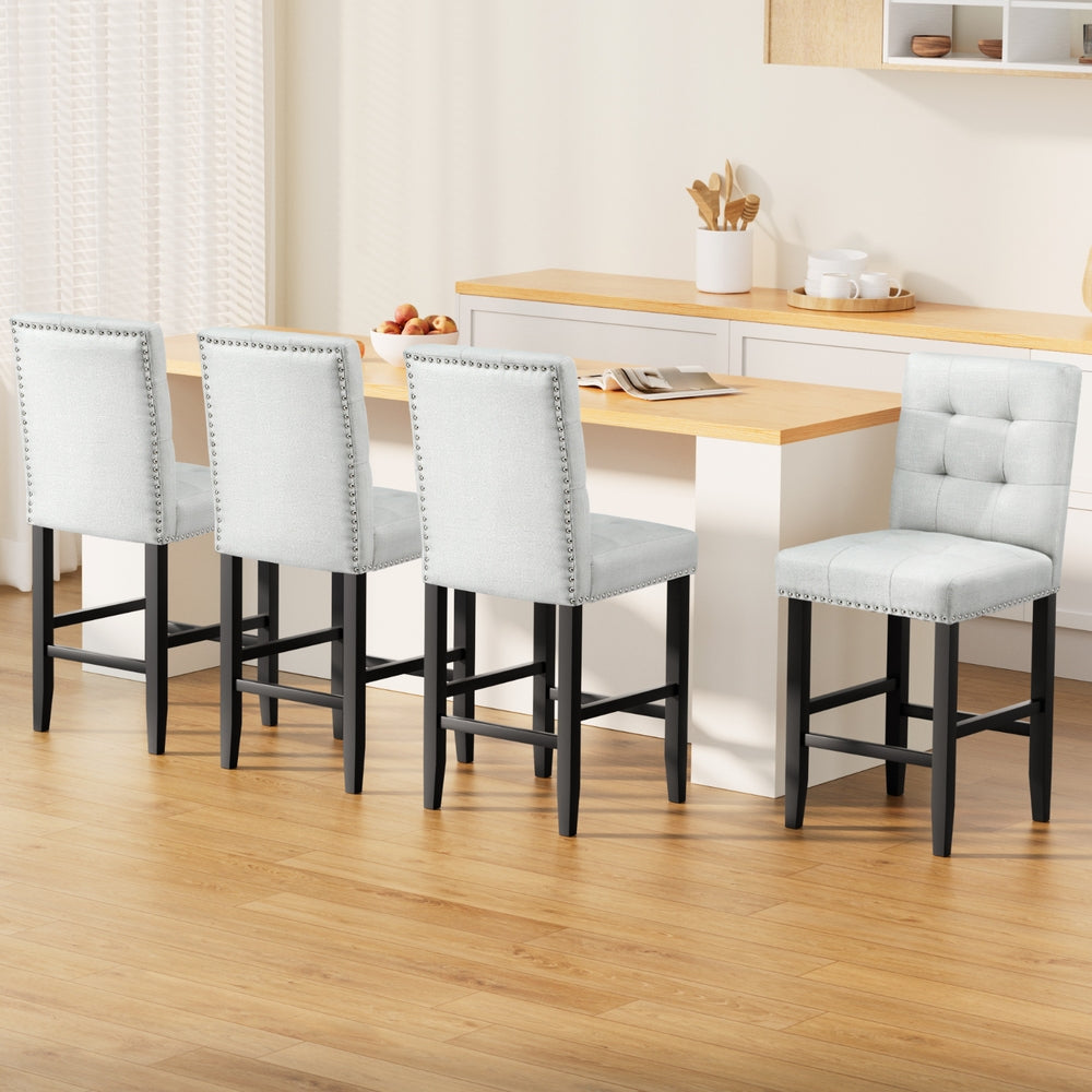 Artiss 4x Bar Stools Kitchen Dining Chairs Counter Fabric Stool Wooden Ada Grey UPHO-C-BAR-2501-GYX4
