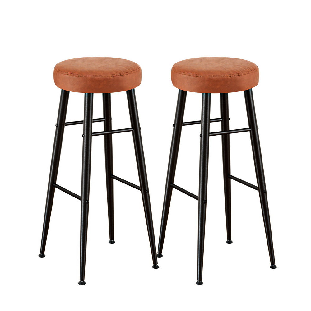 Artiss 2x Bar Stools Kitchen Dining Chairs Counter Round PU Leather Lane Brown UPHO-C-BAR-2502-BRX2