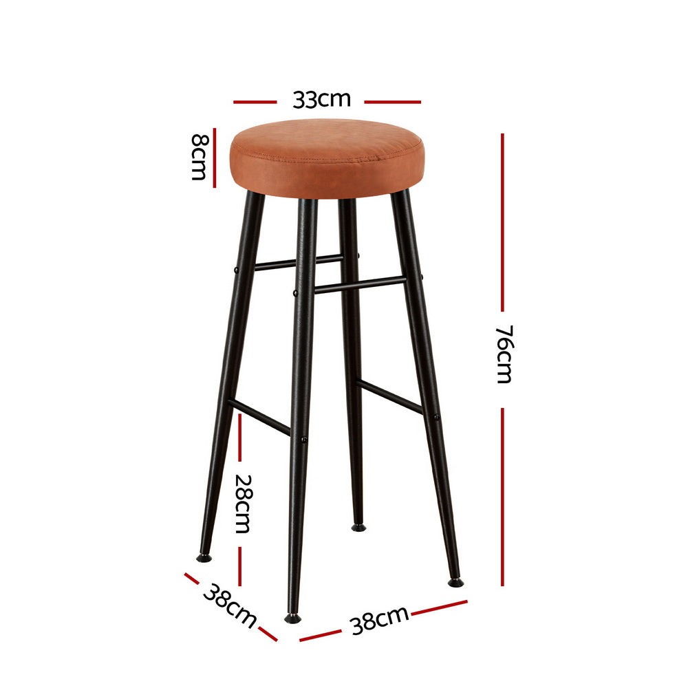 Artiss 2x Bar Stools Kitchen Dining Chairs Counter Round PU Leather Lane Brown UPHO-C-BAR-2502-BRX2