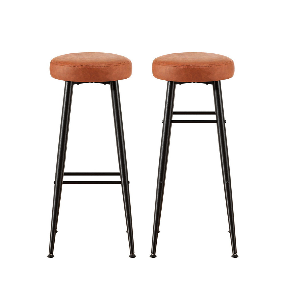 Artiss 2x Bar Stools Kitchen Dining Chairs Counter Round PU Leather Lane Brown UPHO-C-BAR-2502-BRX2