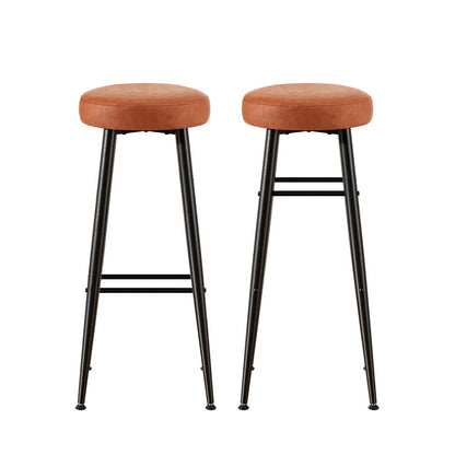 Artiss 2x Bar Stools Kitchen Dining Chairs Counter Round PU Leather Lane Brown UPHO-C-BAR-2502-BRX2