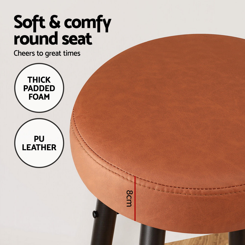 Artiss 2x Bar Stools Kitchen Dining Chairs Counter Round PU Leather Lane Brown UPHO-C-BAR-2502-BRX2