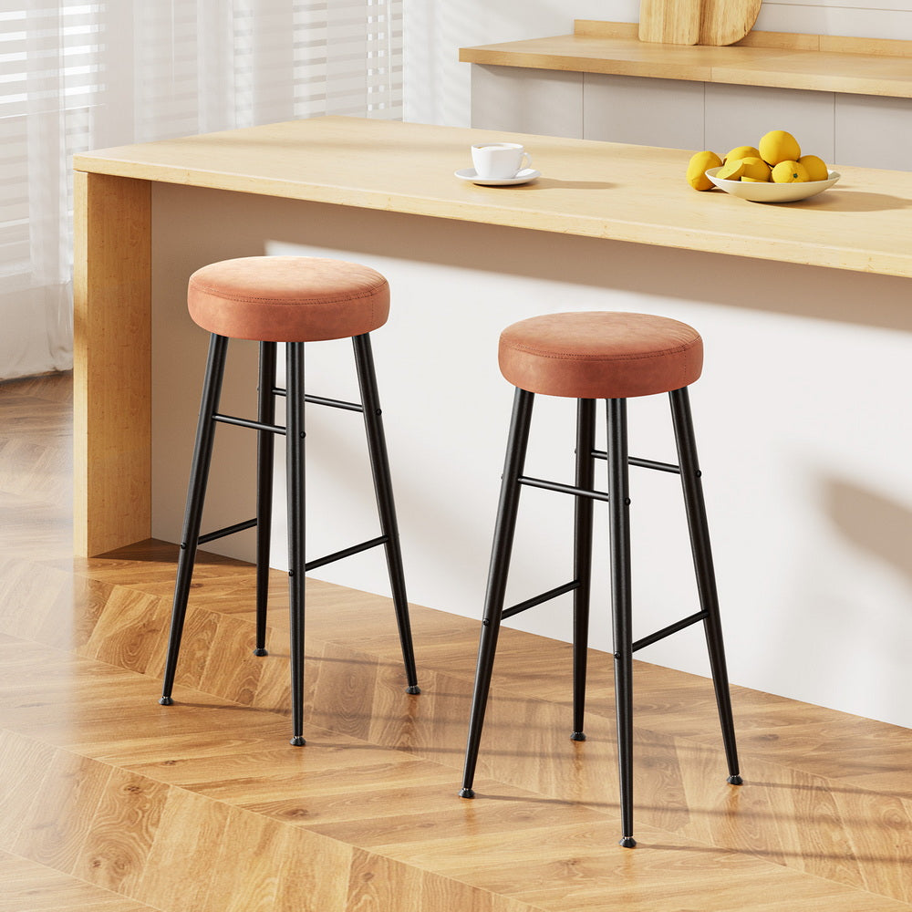 Artiss 2x Bar Stools Kitchen Dining Chairs Counter Round PU Leather Lane Brown UPHO-C-BAR-2502-BRX2