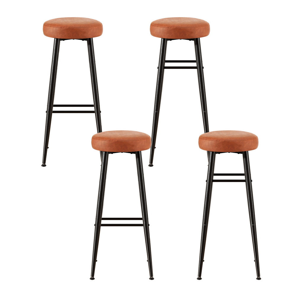 Artiss 4x Bar Stools Kitchen Dining Chairs Counter Round PU leather Lane Brown UPHO-C-BAR-2502-BRX4