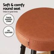 Artiss 4x Bar Stools Kitchen Dining Chairs Counter Round PU leather Lane Brown UPHO-C-BAR-2502-BRX4