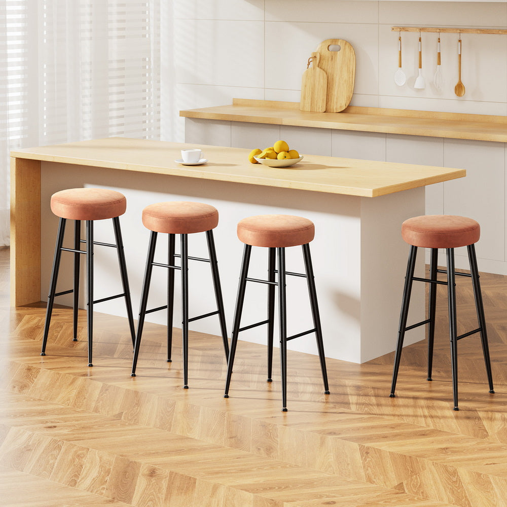 Artiss 4x Bar Stools Kitchen Dining Chairs Counter Round PU leather Lane Brown UPHO-C-BAR-2502-BRX4