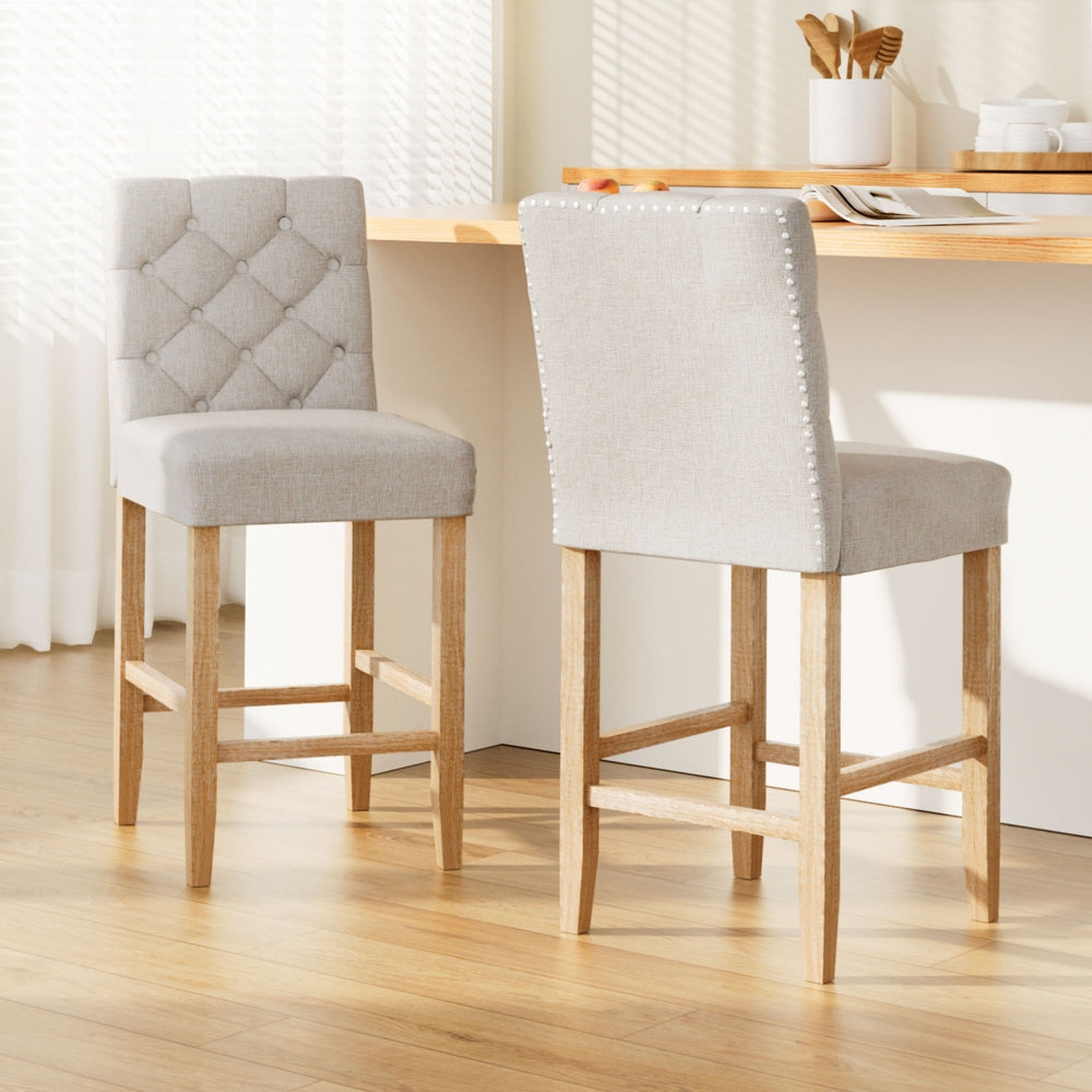 Artiss 2x Bar Stools Linen Upholstered Chairs UPHO-C-BAR-6066-BGAX2