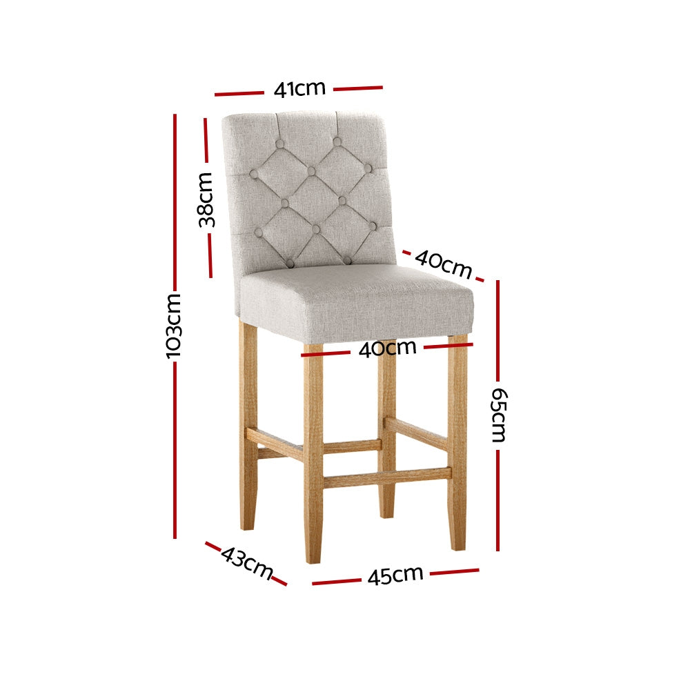 Artiss 2x Bar Stools Linen Upholstered Chairs UPHO-C-BAR-6066-BGAX2