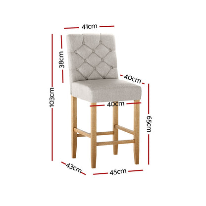 Artiss 2x Bar Stools Linen Upholstered Chairs UPHO-C-BAR-6066-BGAX2