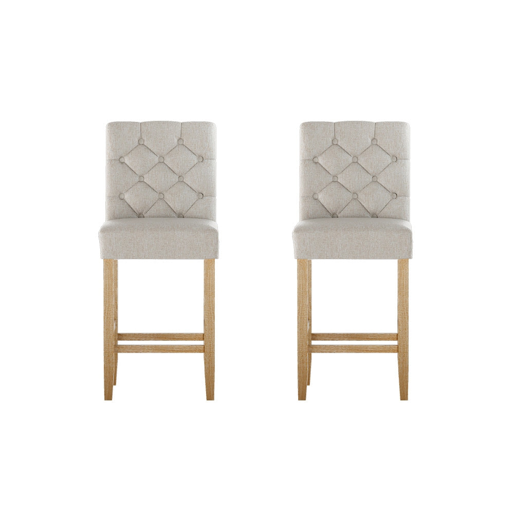 Artiss 2x Bar Stools Linen Upholstered Chairs UPHO-C-BAR-6066-BGAX2