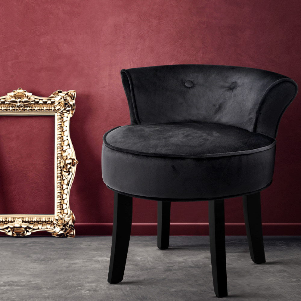 Artiss Vanity Stool Velvet Black Abella UPHO-C-DAVE-BK