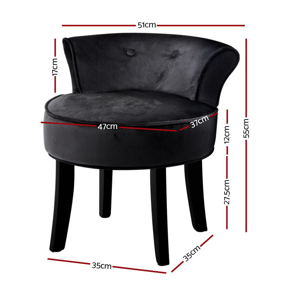 Artiss Vanity Stool Velvet Black Abella UPHO-C-DAVE-BK
