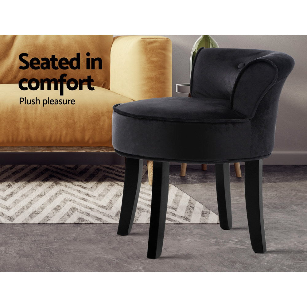 Artiss Vanity Stool Velvet Black Abella UPHO-C-DAVE-BK