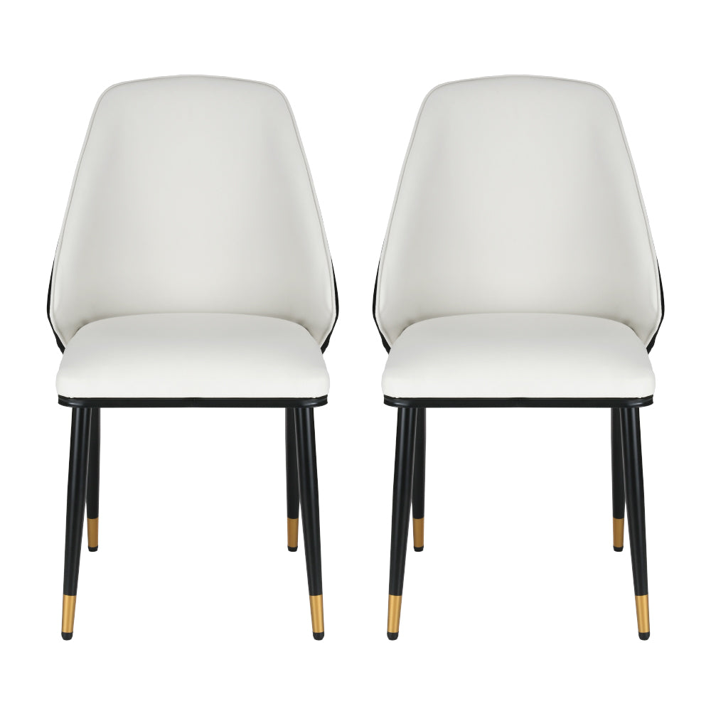 Artiss Dining Chairs Set of 2 Leather Seat Beige and Black UPHO-C-DIN-01-PU-WHX2