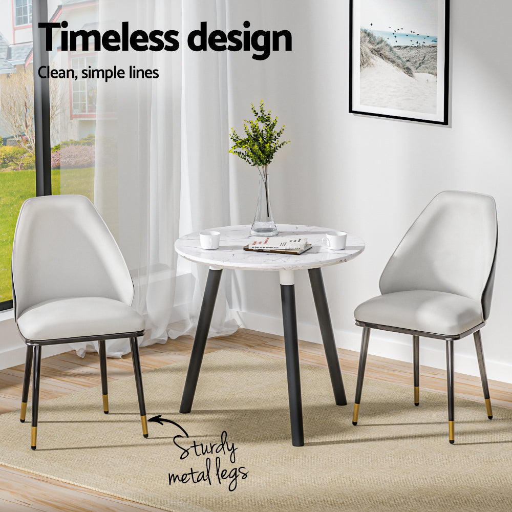 Artiss Dining Chairs Set of 2 Leather Seat Beige and Black UPHO-C-DIN-01-PU-WHX2