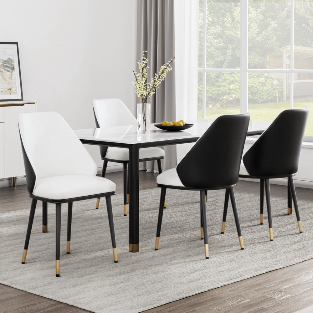 Artiss Dining Chairs Set of 4 Leather Seat Beige and Black UPHO-C-DIN-01-PU-WHX4