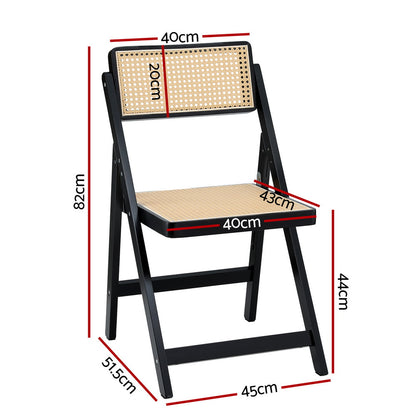 Artiss Dining Chair Wooden Rattan Foldable Black UPHO-C-DIN-01-RAT-BK