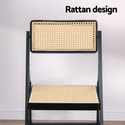 Artiss Dining Chair Wooden Rattan Foldable Black UPHO-C-DIN-01-RAT-BK